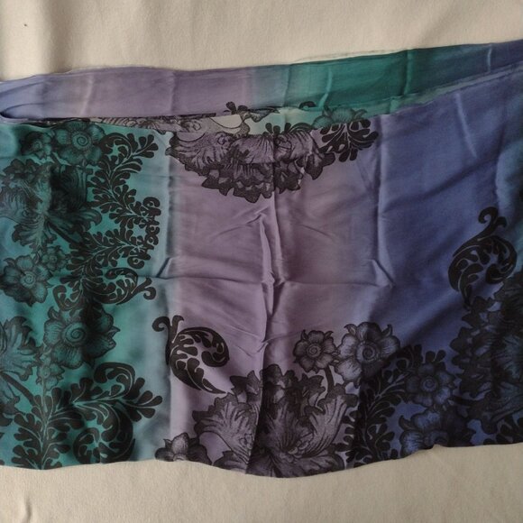 Ombre Silk Fabric w Black Floral Print 48" W X 86" L Jewel Tone Blue Teal Purple - Picture 11 of 12